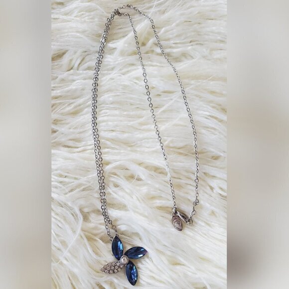 Long Thin Silver Chain ⛓️ Necklace With Crystals And Dazzling Stones Pendant. 🌴 - Picture 1 of 6